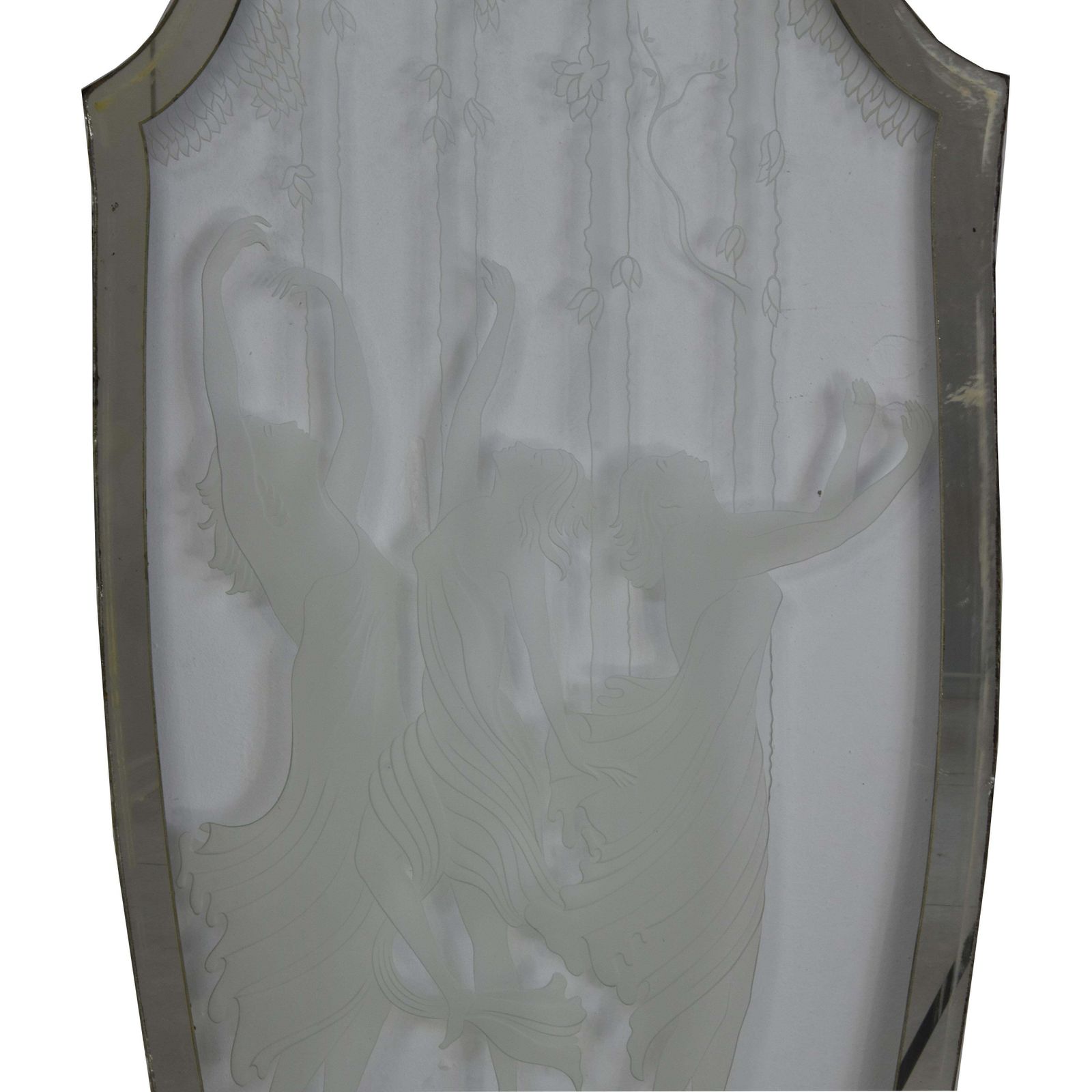 Art Déco Mirror Panel Frosted Etched Glass With Dancing Figures And Mirrored Fra photo 1643.0