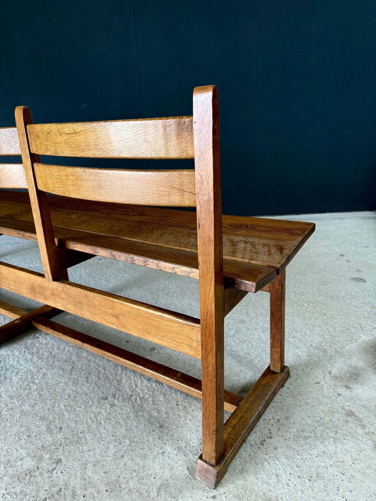 Furniture Midcentury Handcrafted Design 4 Seat Oak Bench, 1950's Belgium photo