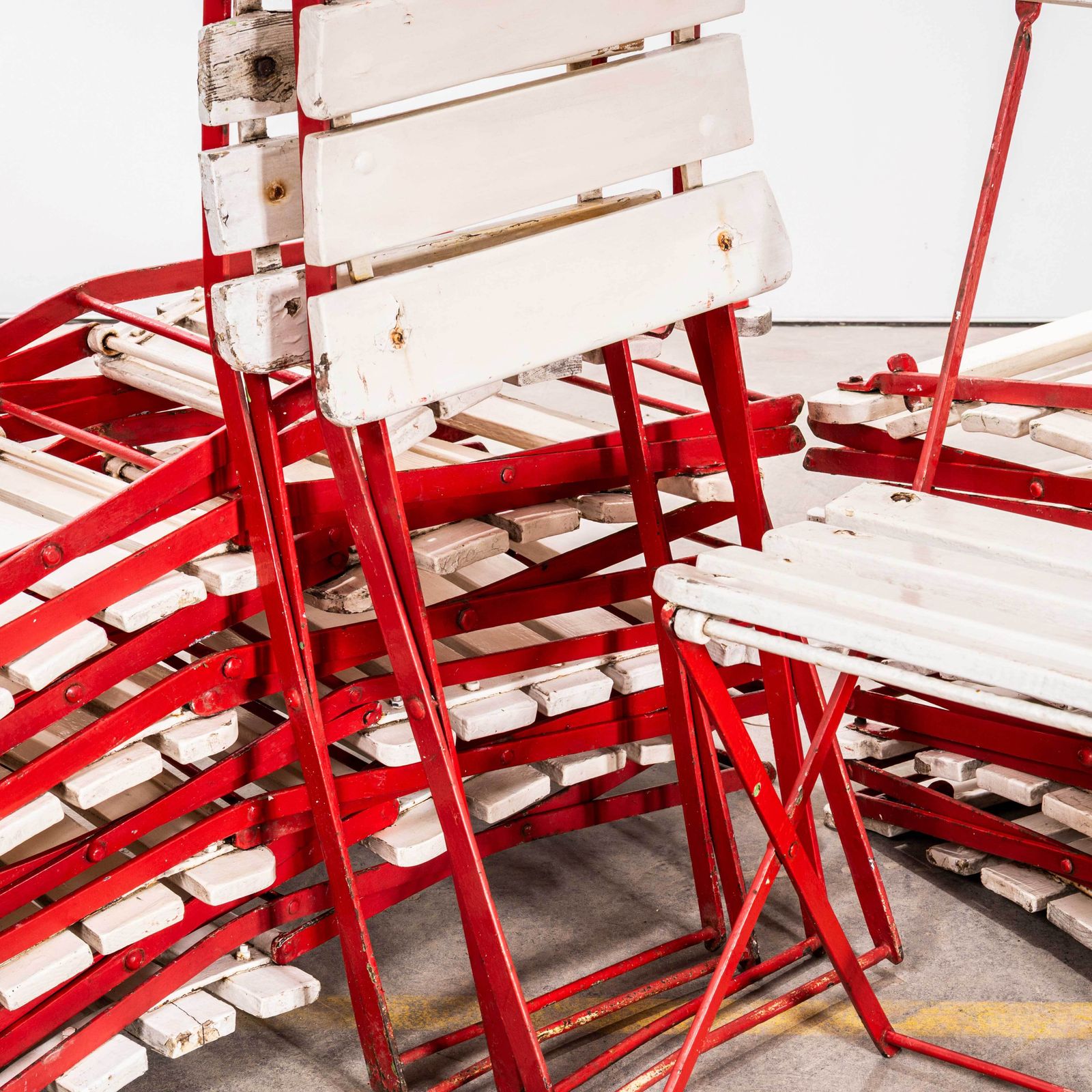 1950’s Slatted Red And White French Outdoor Folding Chairs photo Furniture