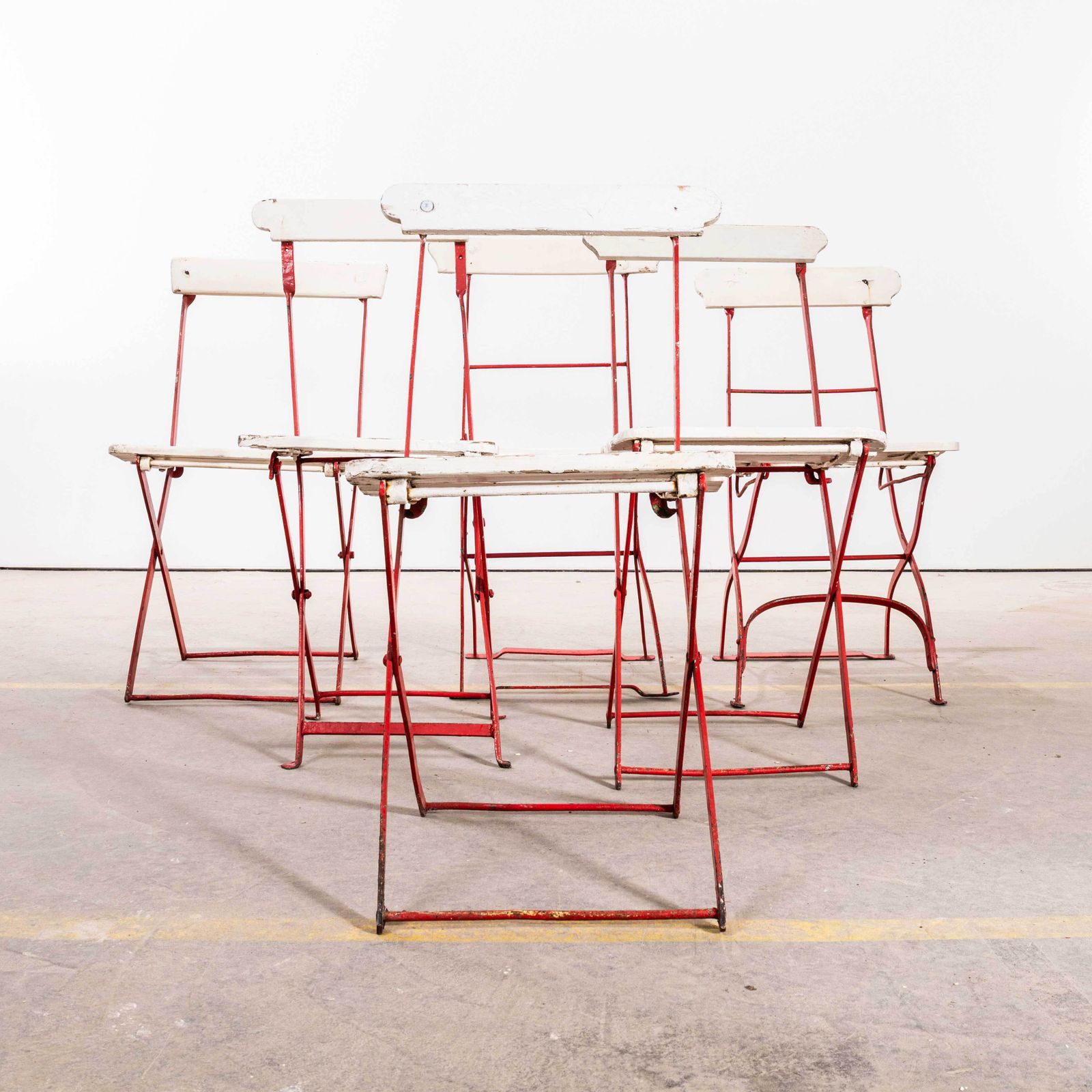 1950’s Slatted Red And White French Outdoor Folding Chairs photo for sale