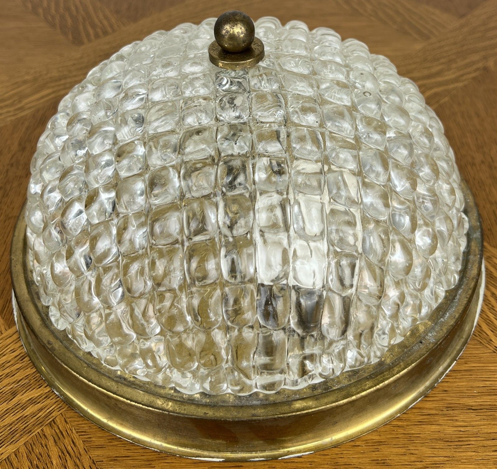 Ceiling Lamp Vintage French Brass Pendant Glass Flush Mount Light Lot 6063 photo for sale