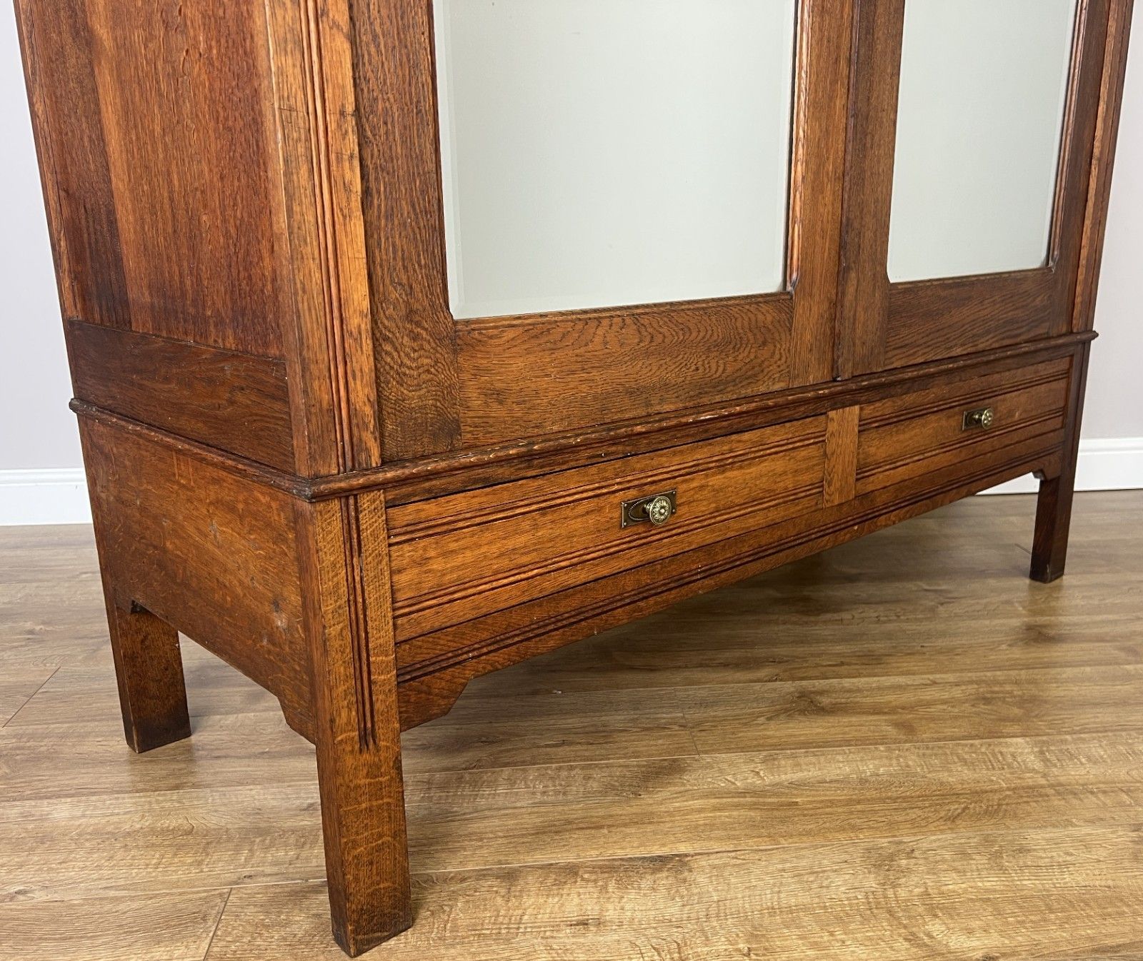 photo furniture Wardrobe Antique French Oak Two Door Mirrored Carved Armoire Cabinet Lot 6100