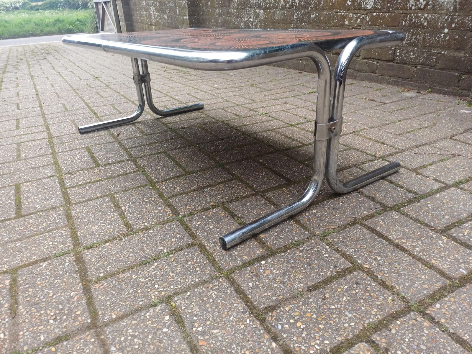 1970s Chrome Coffee Table Retro Space Age Geometric Orange Black Cocktail Table Vintage Stainless Steel Sofa Table photo buy