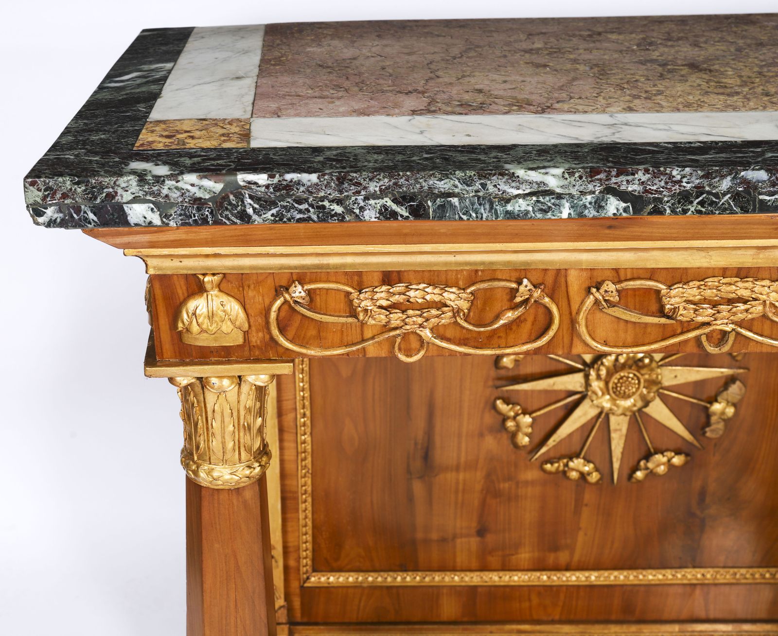 photo for sale Antique French Empire Period  Walnut Marble Top Parcel Gilt Console C1810