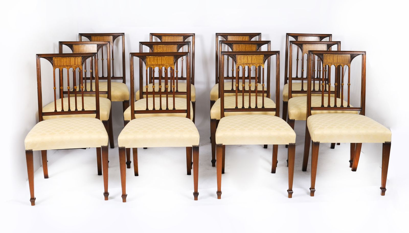 Furniture Set 12 Sheraton Revival Dining Chairs From Harrods  Late 20c photo