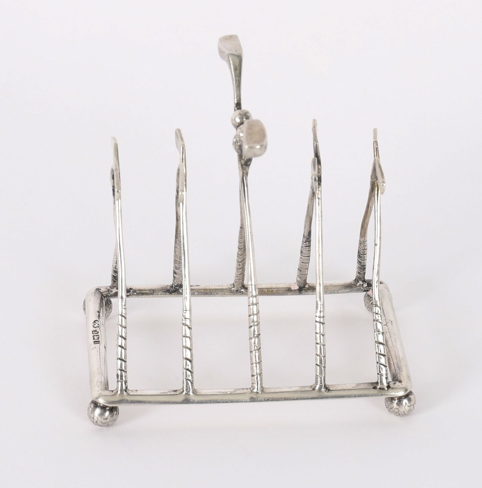 Antique Sterling Silver Letter Toast Rack Crossed Golf Clubs Birmingham 1908 photo 885.0
