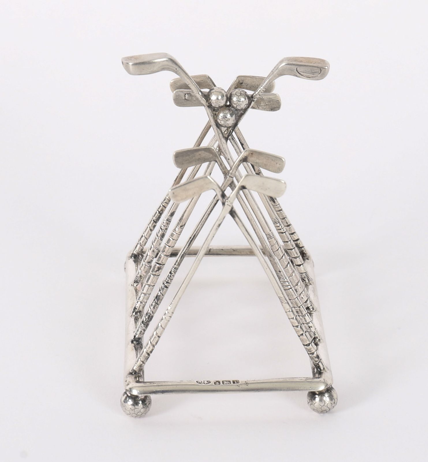 Antique Sterling Silver Letter Toast Rack Crossed Golf Clubs Birmingham 1908 photo vintage