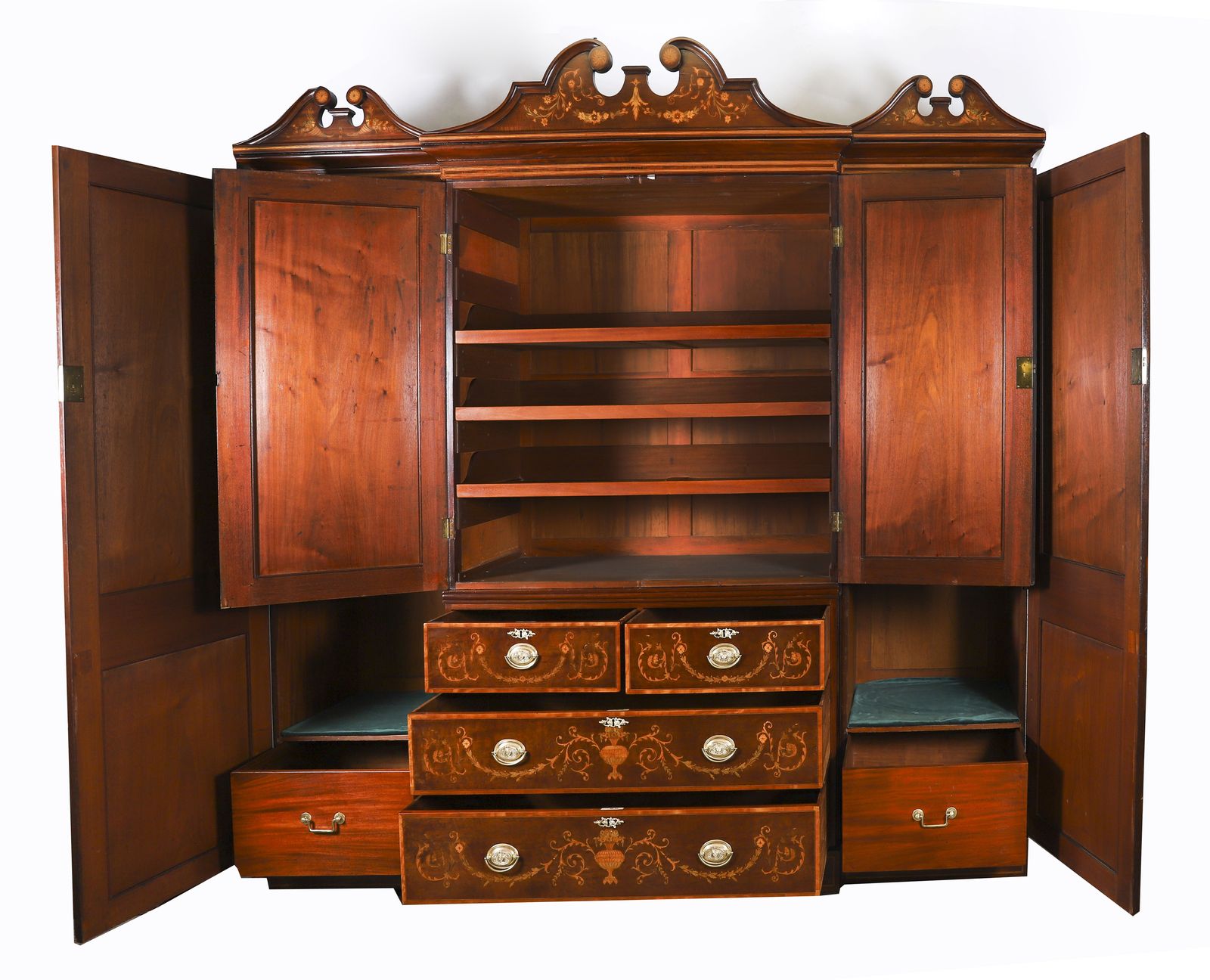 Edwardian Breakfront Mahogany & Floral Marquetry Inlaid Wardrobe C1910 photo furniture