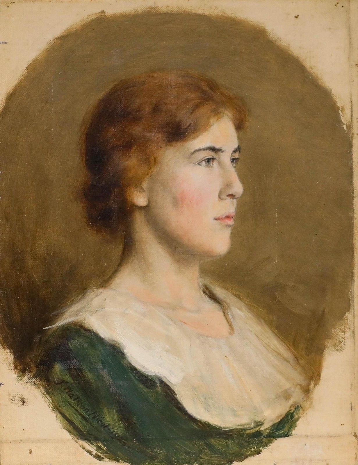 John Watson Nicol (1856 1926) 1923 Oil, Girl With Auburn Hair photo furniture