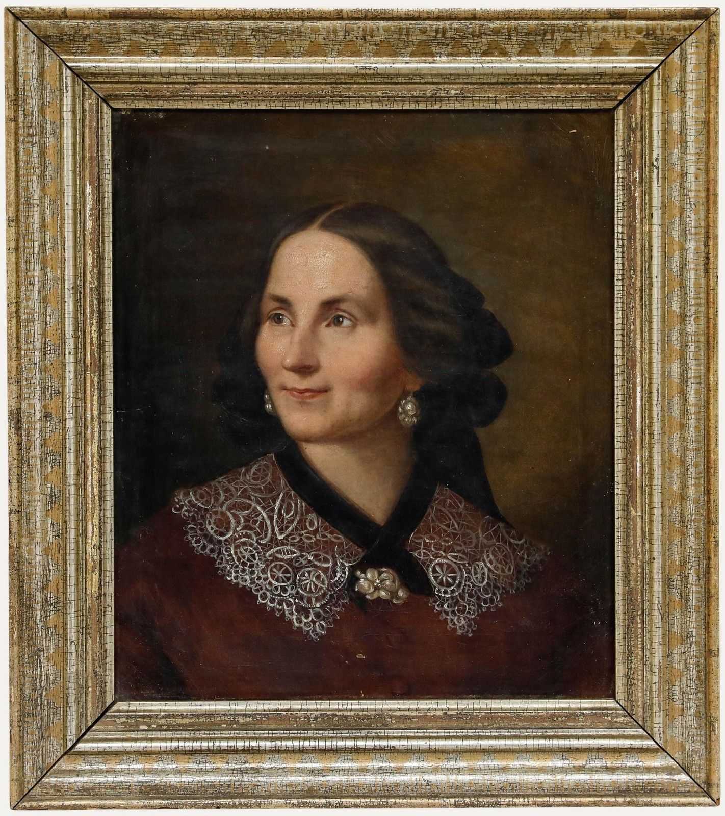 Biedermeier Mid 19th Century Oil Portrait Of A Smiling Lady