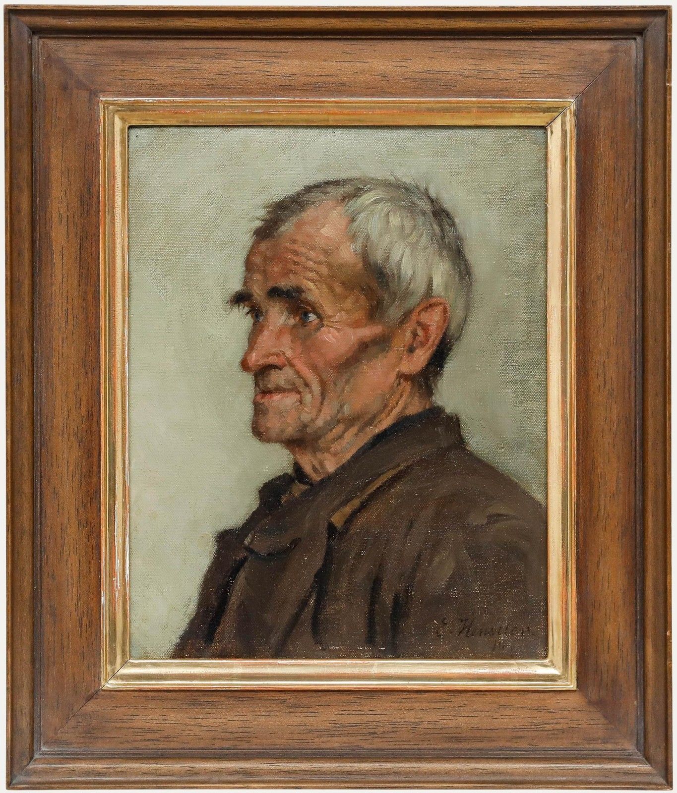 Ernst Henseler (1852 1940) 1910 Oil, Old Man In Reflection