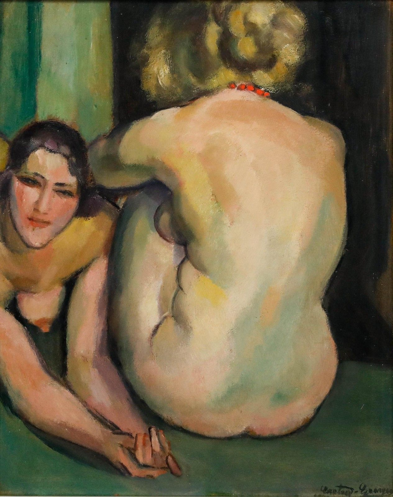 Georges Creten (1887 1966) Framed Early 20th Century Oil, Duo Féminin photo furniture