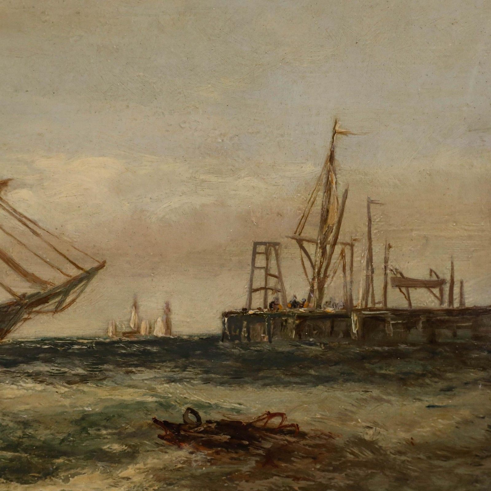 British School Late 19th Century Oil Sailing Ships In A Harbour photo 295.0