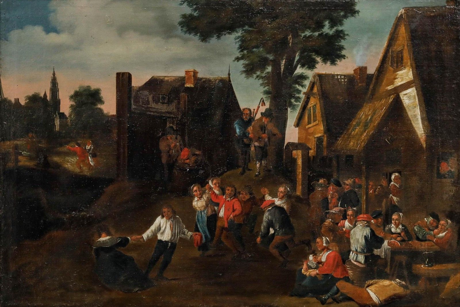European School 18th Century Oil A Village Kermesse photo furniture