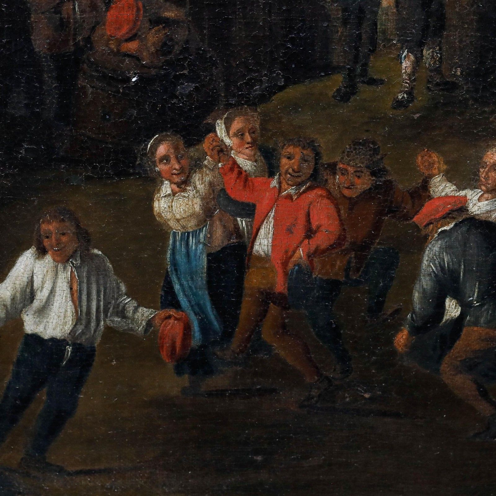 European School 18th Century Oil A Village Kermesse photo vintage