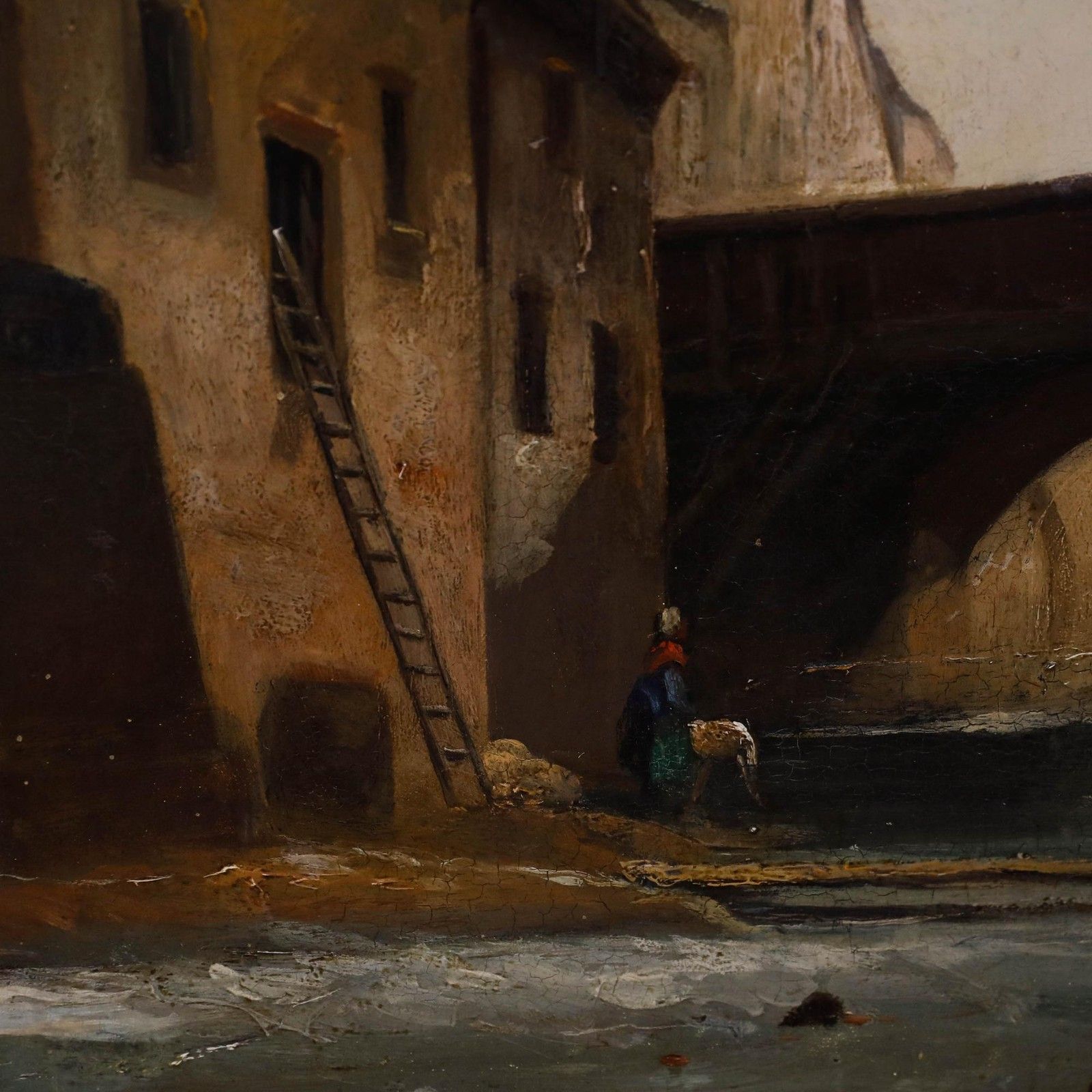 Framed 19th Century Oil Washing Beneath The Bridge photo 495.0