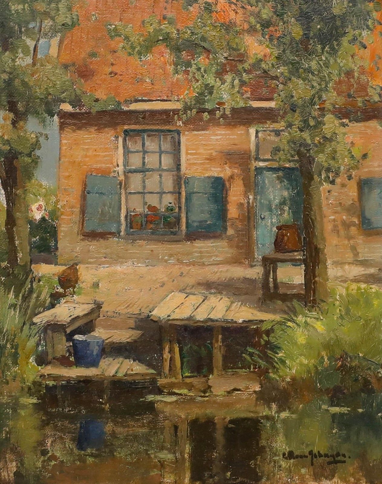 Gerbrand Frederik Van Schagen (1880 1968) Early 20th Century Oil, The Cottage photo furniture