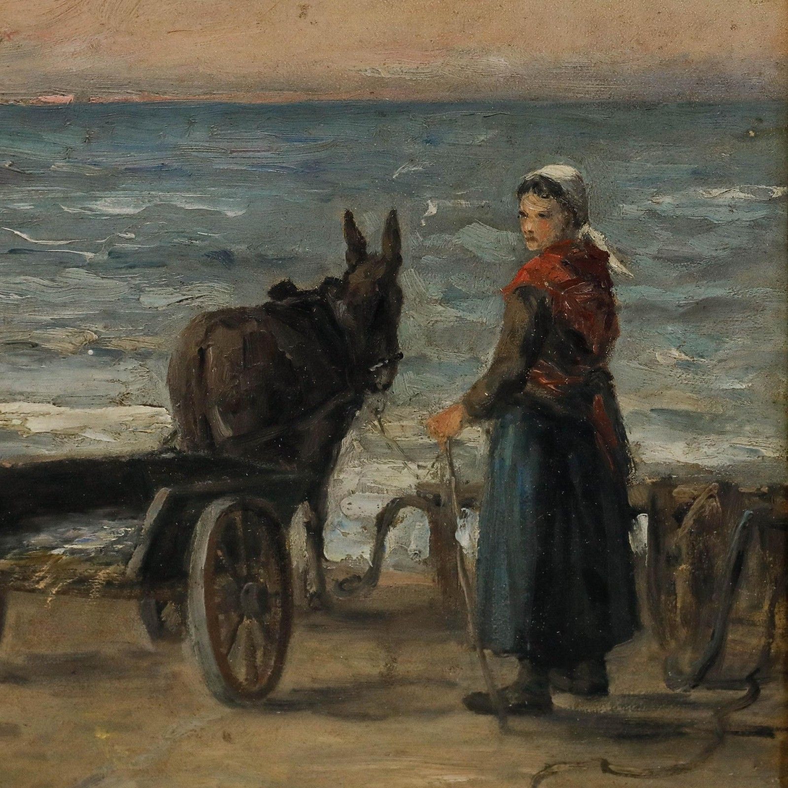 Herman Van Den Berghe Framed Early 20th Century Oil, Loading The Cart photo vintage