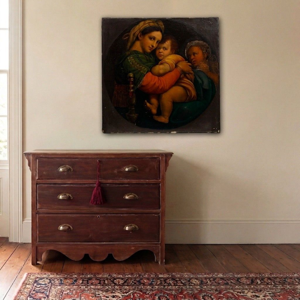 After Raphael Italian School 19th Century Oil, Madonna Della Sedia photo for sale