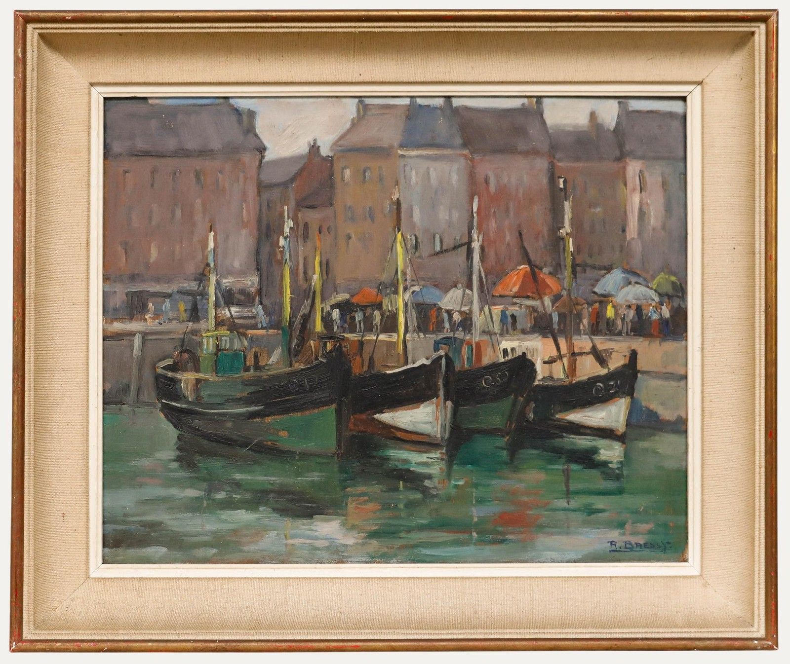 Richard Bressy (1906 1980) Framed Mid 20th Century Oil, Boats In Ostend