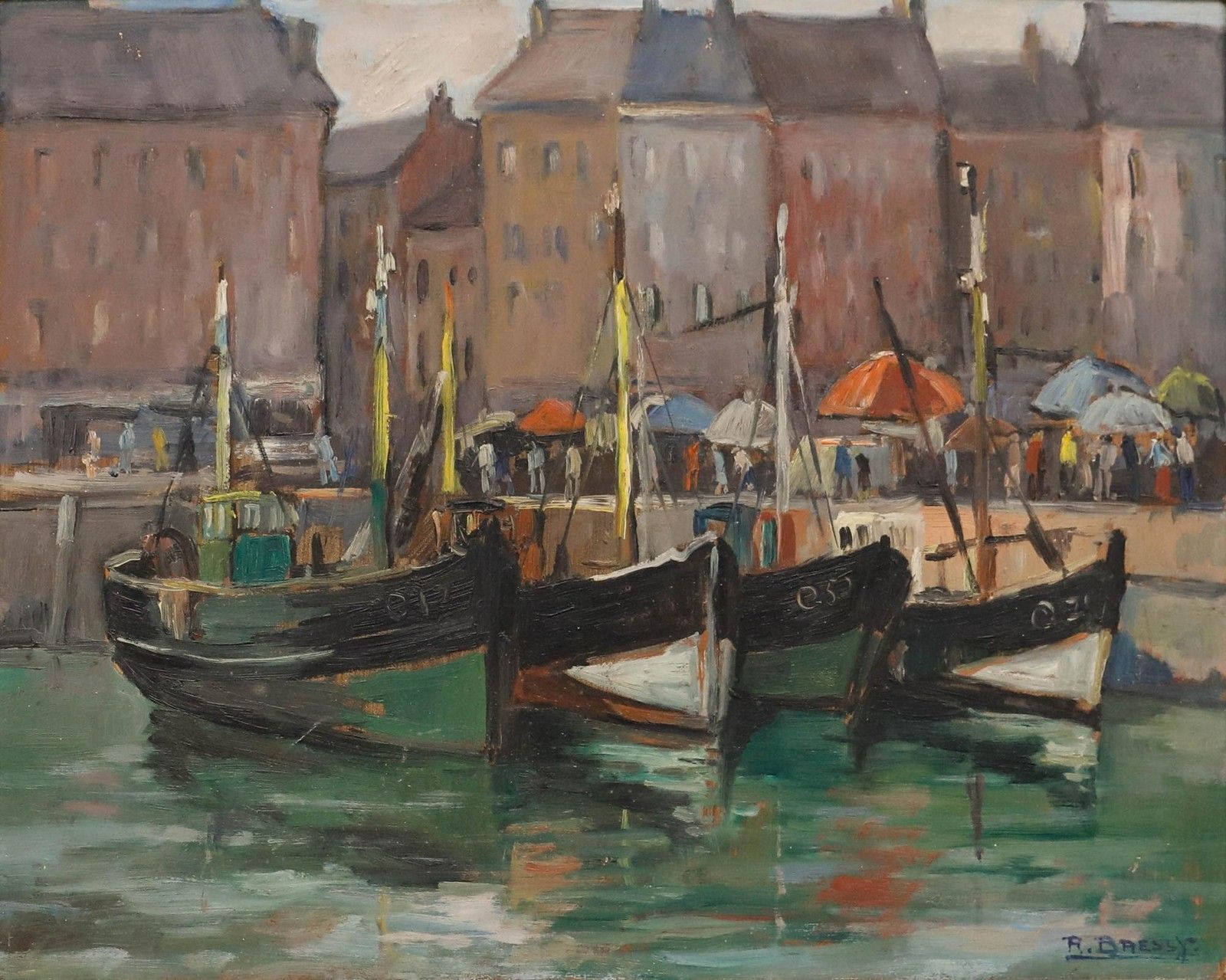 Richard Bressy (1906 1980) Framed Mid 20th Century Oil, Boats In Ostend photo furniture