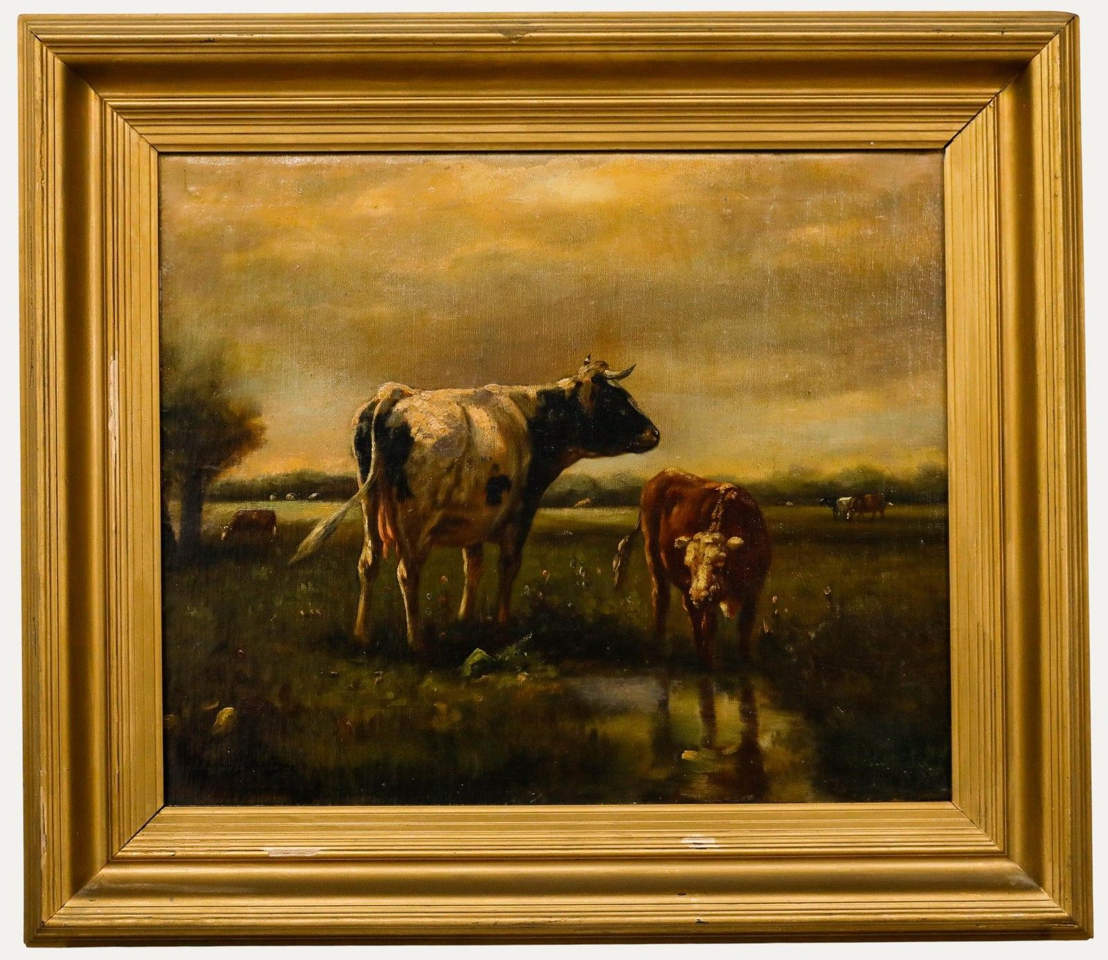 Henry Schouten (1857 1927) Framed Early 20th Century Oil, Cows By A Pond