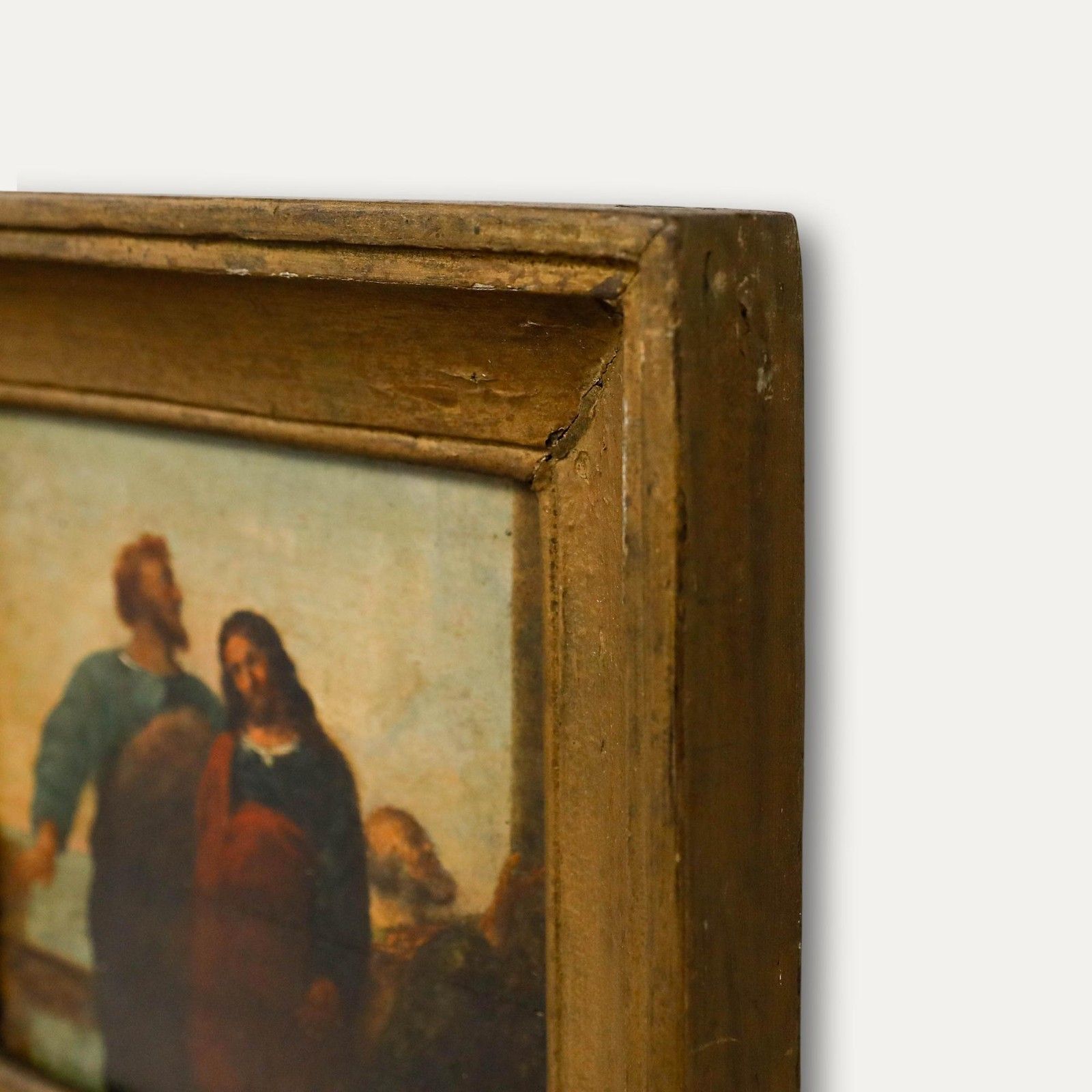 Framed Early 19th Century Oil Jesus & His Disciples photo vinterior