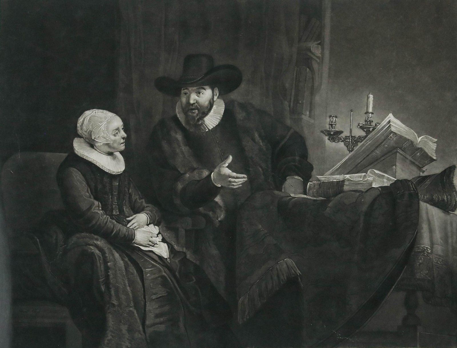 Josiah Boydell After Rembrandt 1781 Mezzotint, The Preacher And His Wife photo furniture