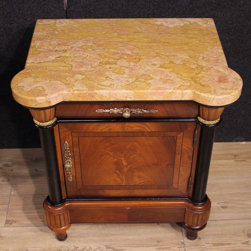 photo for sale Pair Of 20th Century Italian Bedside Tables With Marble Top