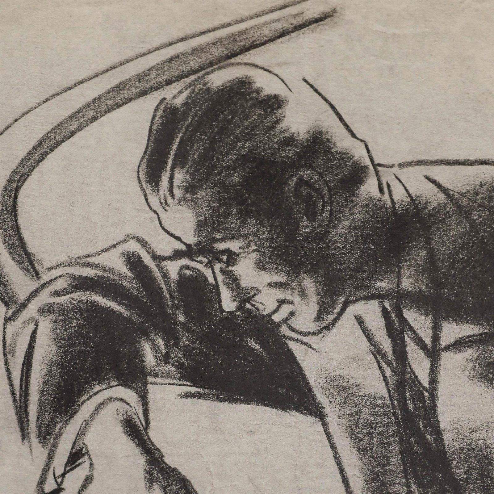 Film Noir C.1940 Charcoal Drawing The Engineer photo for sale
