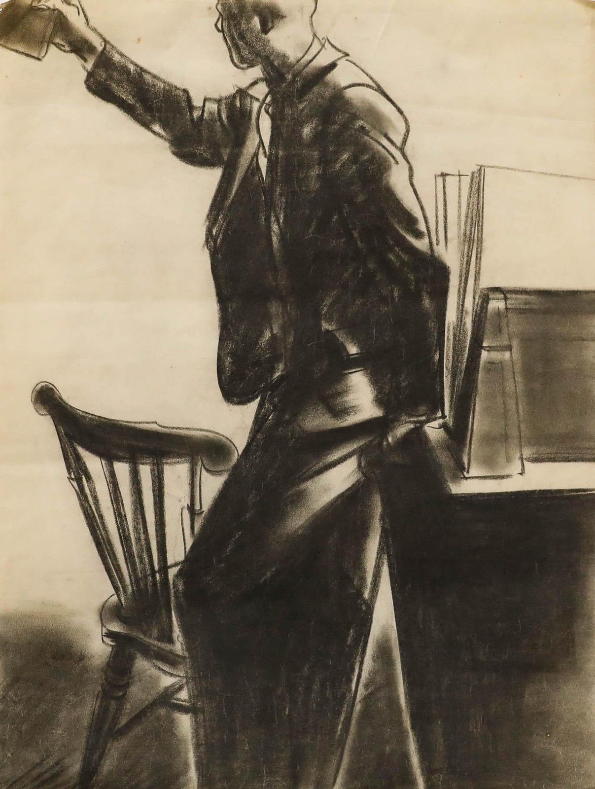 Film Noir C.1940 Charcoal Drawing Observation photo furniture