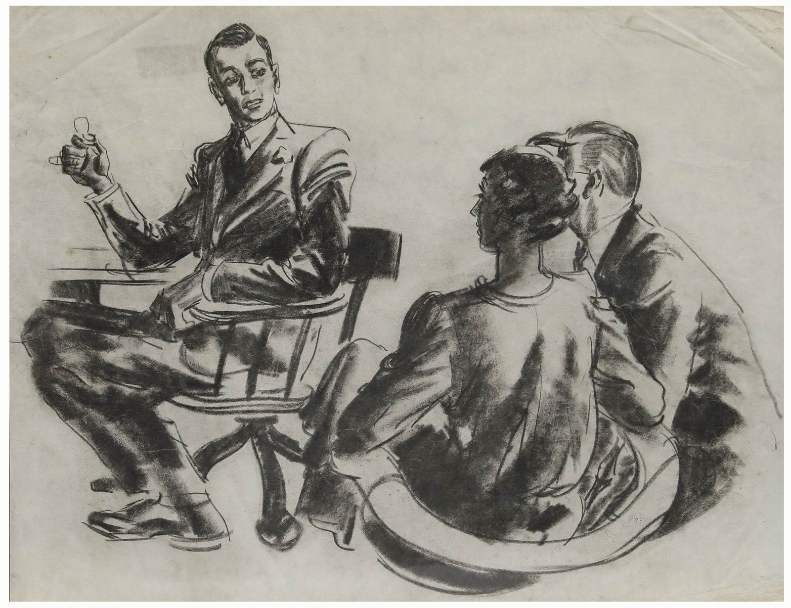 Film Noir C.1940 Charcoal Drawing Critical Dialogue