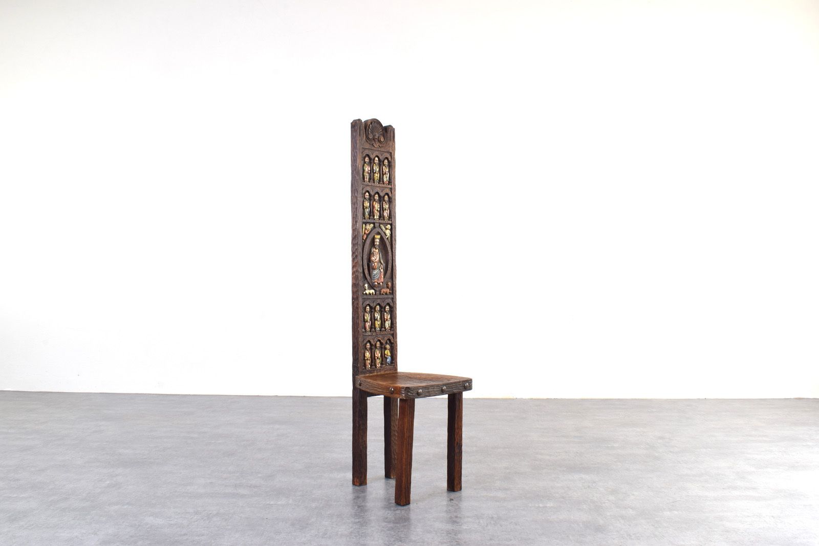 Spanish High Back Chair From Ormecasa With Jesus And Apostles, 1970s. photo furniture