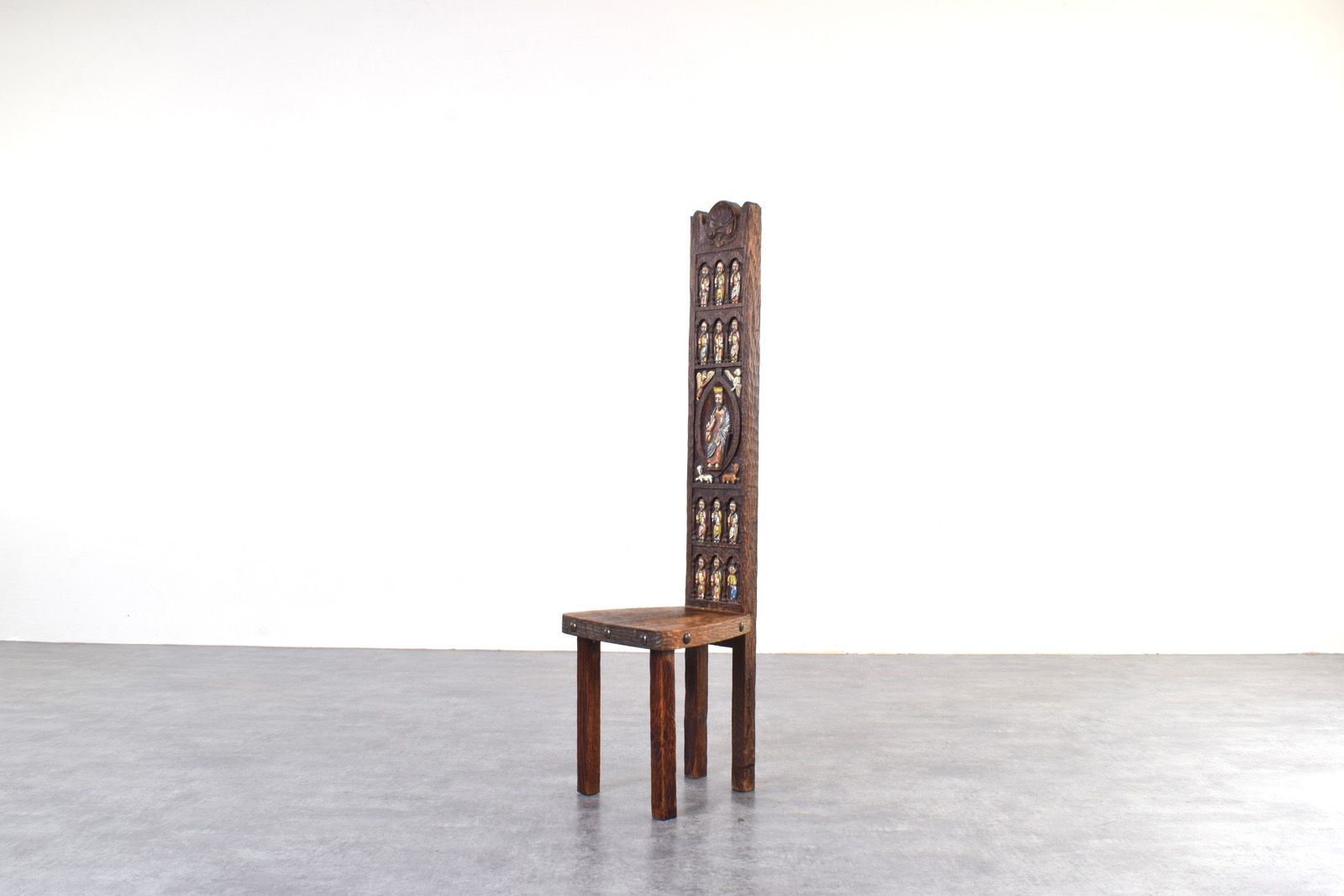 Spanish High Back Chair From Ormecasa With Jesus And Apostles, 1970s. photo for sale