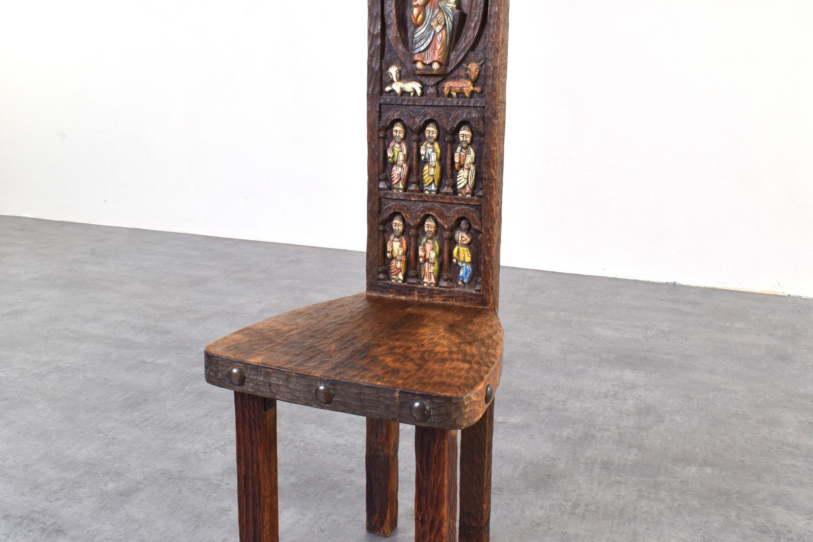 photo for sale Spanish High Back Chair From Ormecasa With Jesus And Apostles, 1970s.