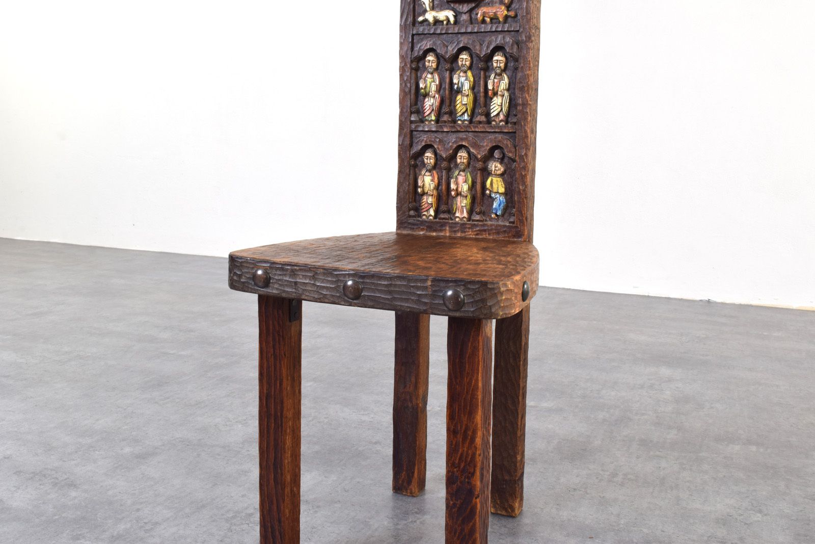 Furniture Spanish High Back Chair From Ormecasa With Jesus And Apostles, 1970s. photo