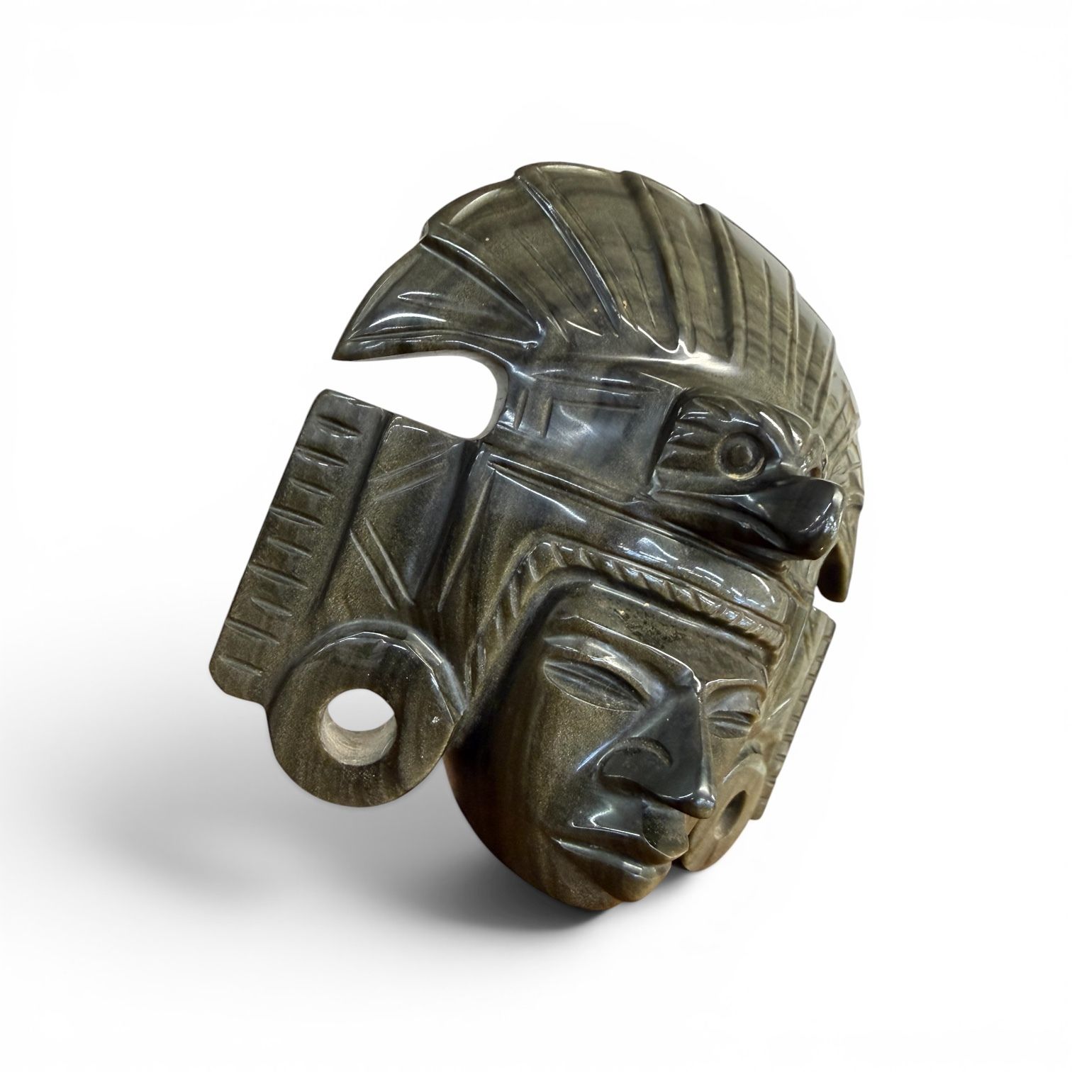 Gold Obsidian Mask Of Tonatiuh, Aztec Sun God, Mid 20th Century photo for sale