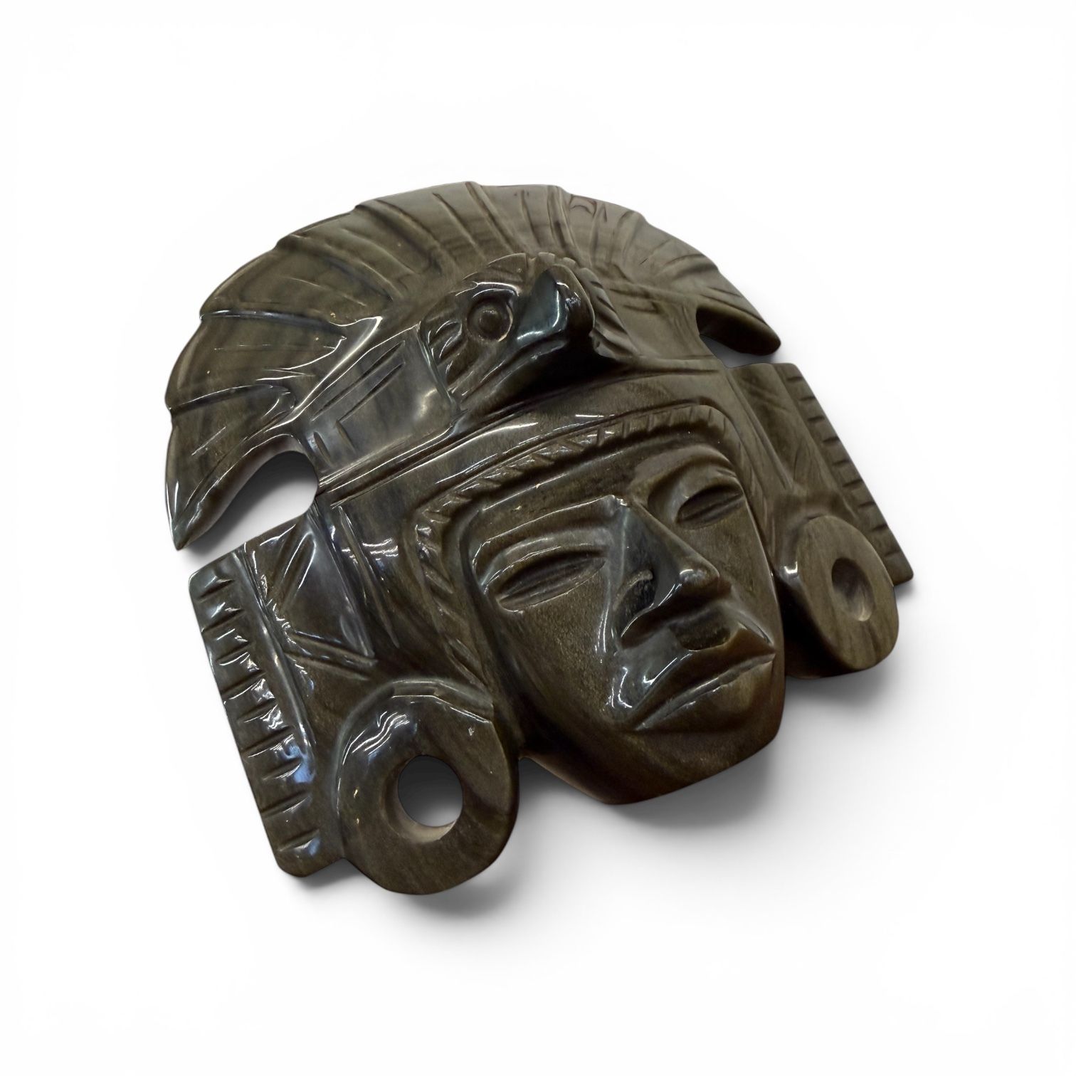 195.0 Gold Obsidian Mask Of Tonatiuh, Aztec Sun God, Mid 20th Century photo