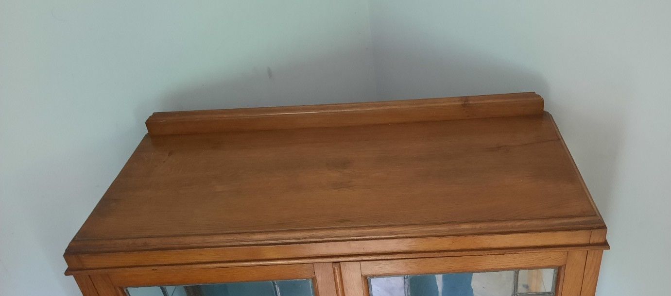 Vintage Oak Glazed Display Cabinet With Astragal Door And Key photo 210.0