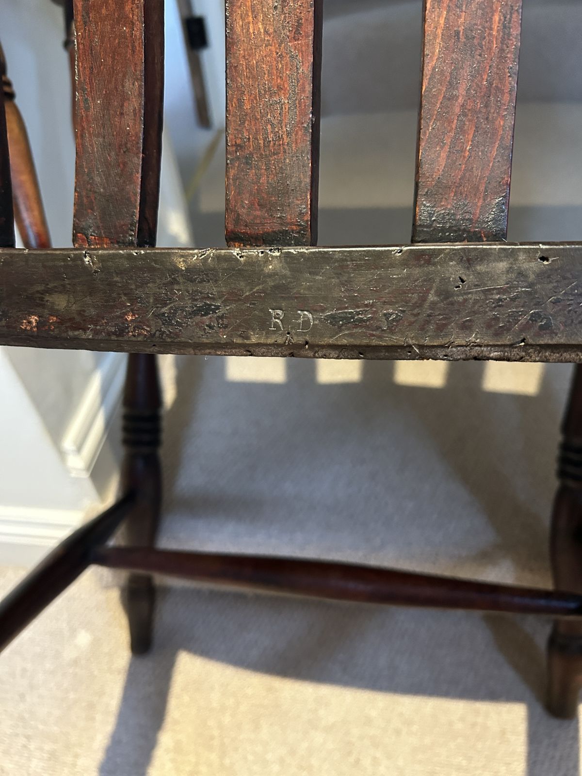 Antique Lath Or Slat Back Elm And Beech Wooden Armchair photo buy