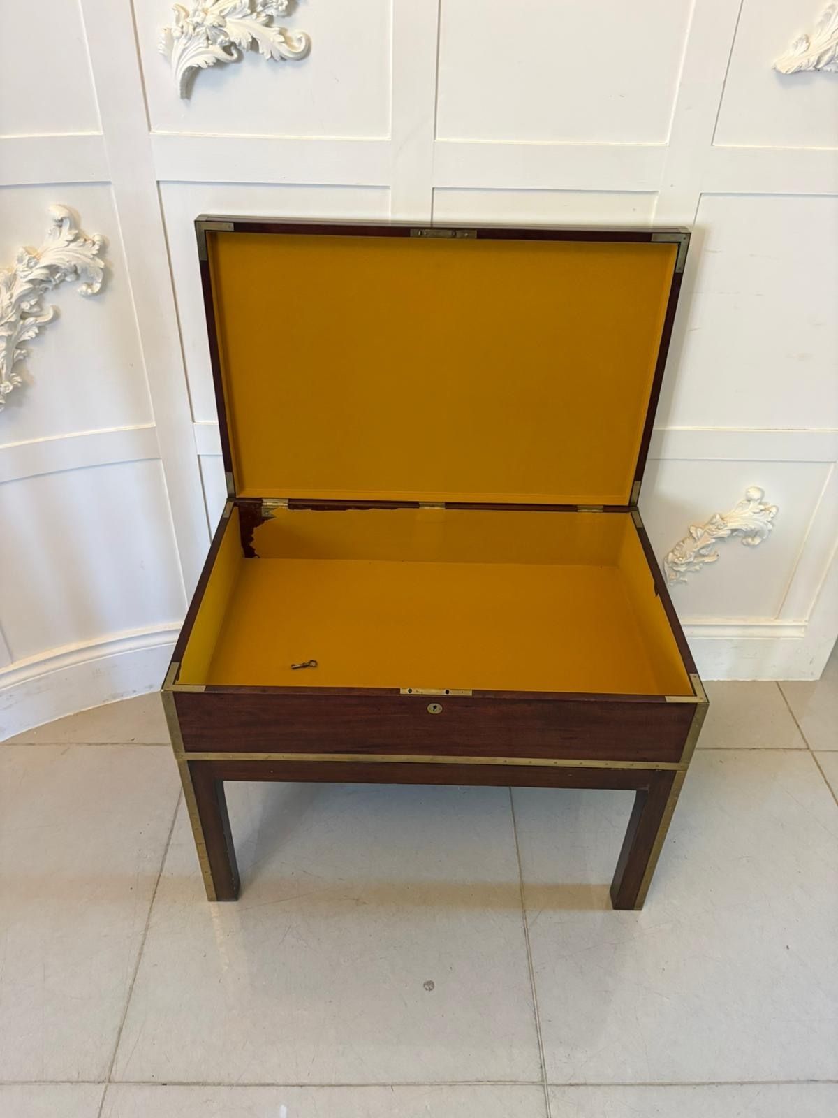 Antique 19th Century Officer’s Brass Bound Mahogany Chest Coffee Table photo for sale