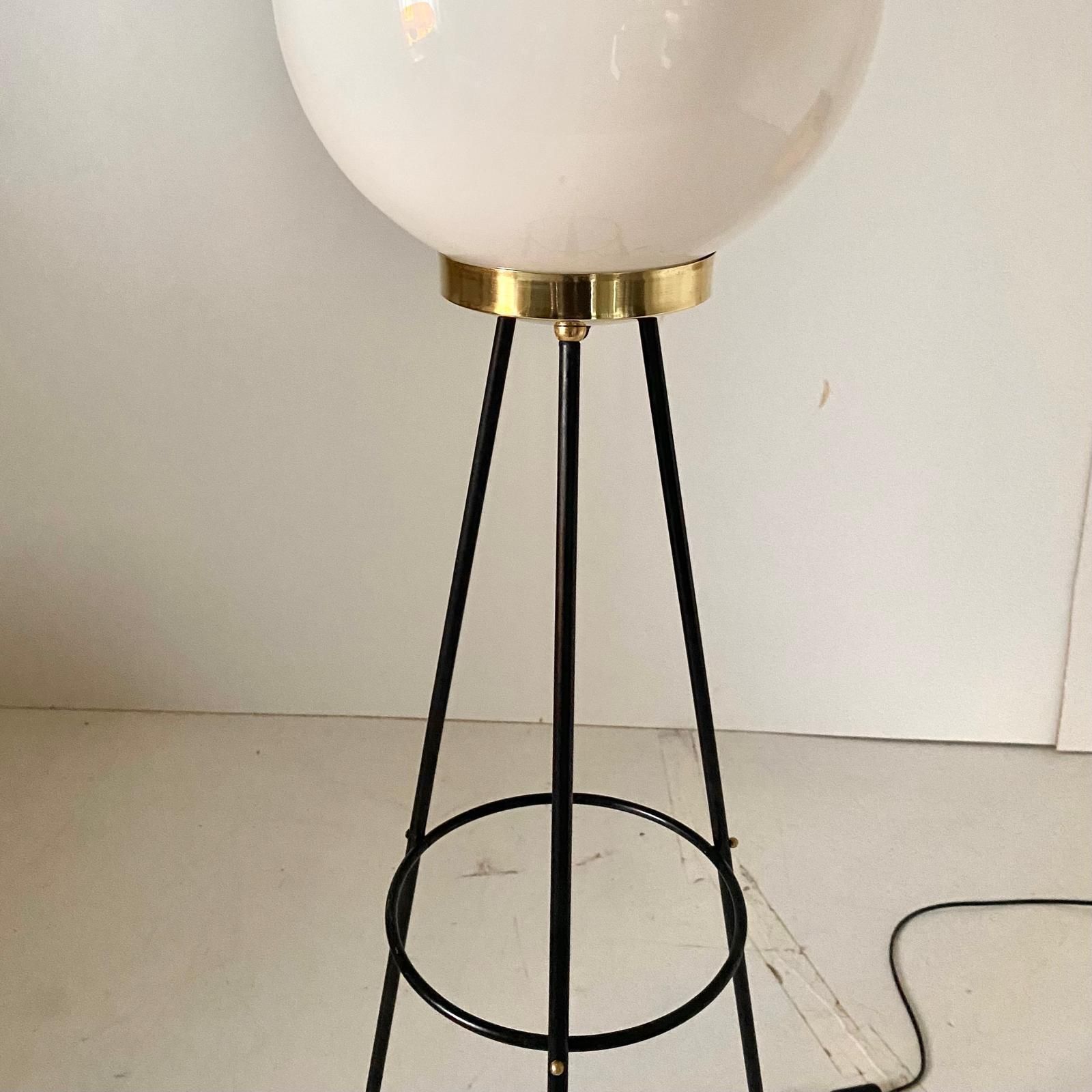 Vintage Stilnovo Floor Lamp, Opaline Glass & Iron, Italy 1950s photo vinterior