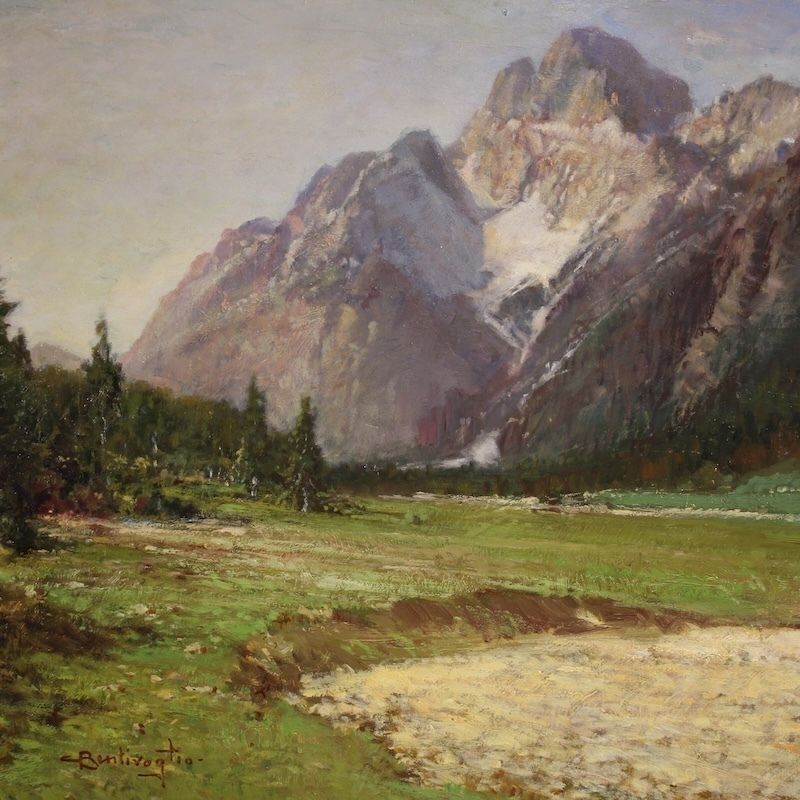 Italian Painting Mountain View Of The Croda Rossa D'ampezzo, Signed By Bentivoglio photo Art