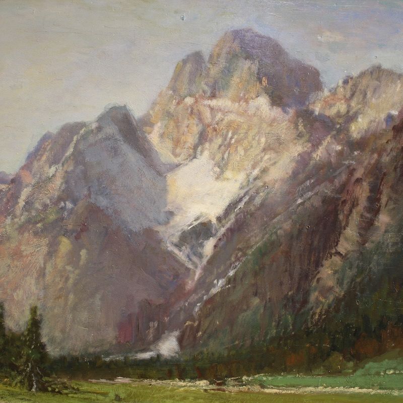 Italiaans schilderij met berglandschap van de Croda Rossa d'Ampezzo, gesigneerd door Bentivoglio photo vinterior