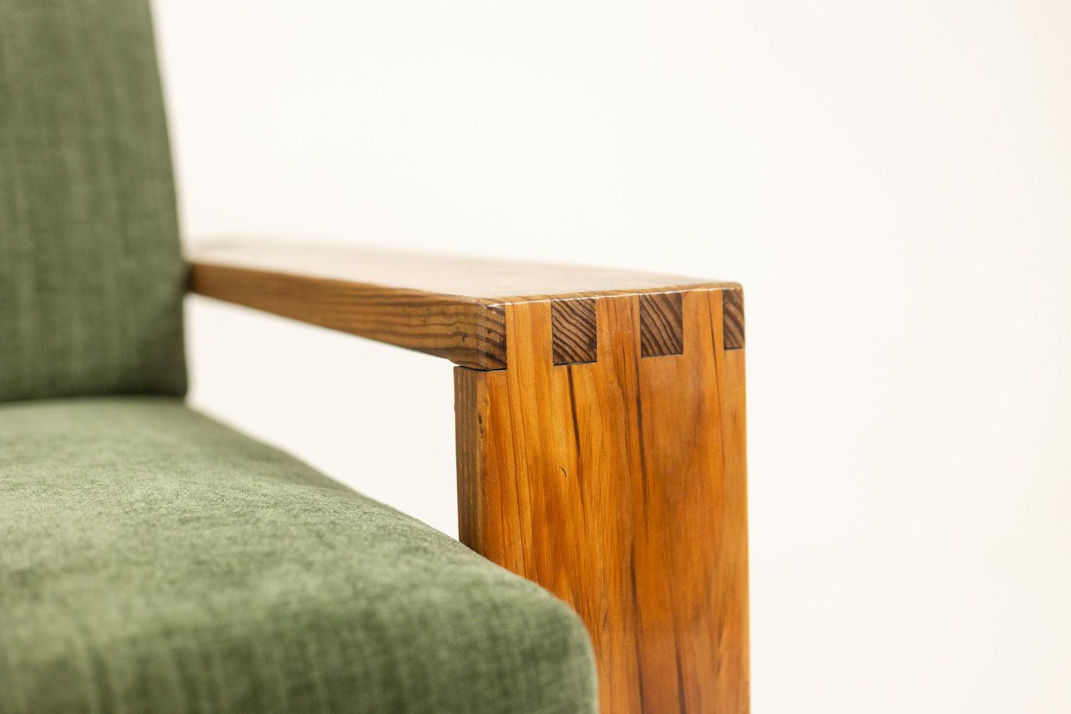 Pair Of Modernist Style Armchairs Made Of Pitch Pine. 1960s. photo vintage
