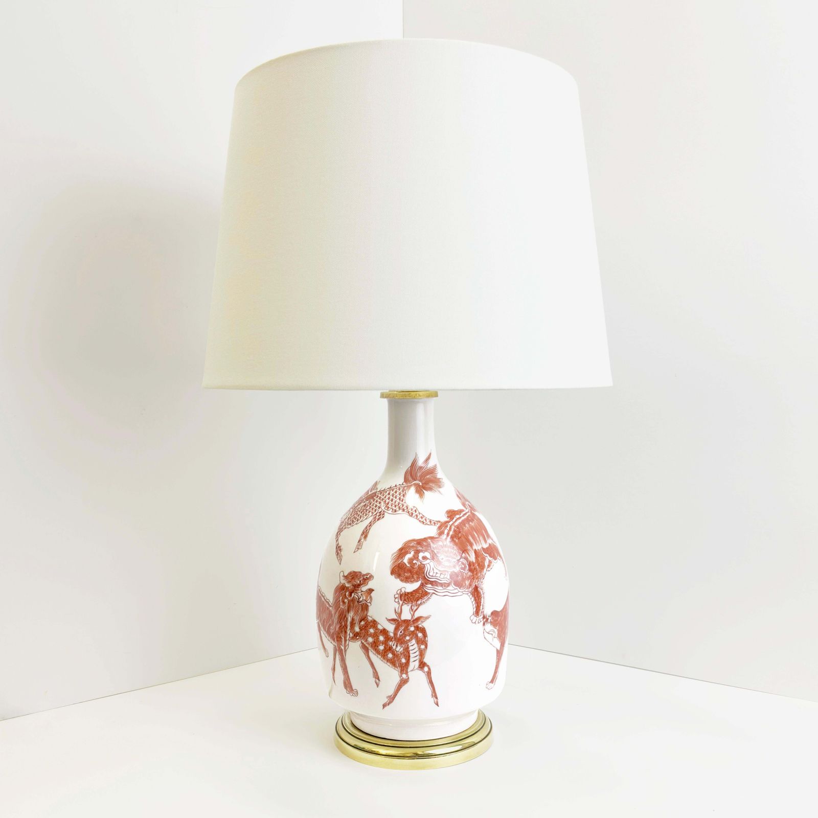 Chinoiserie Porcelain Lamp Base, Copper Red Enamel, French Porcelaine De Paris, 1970s photo furniture