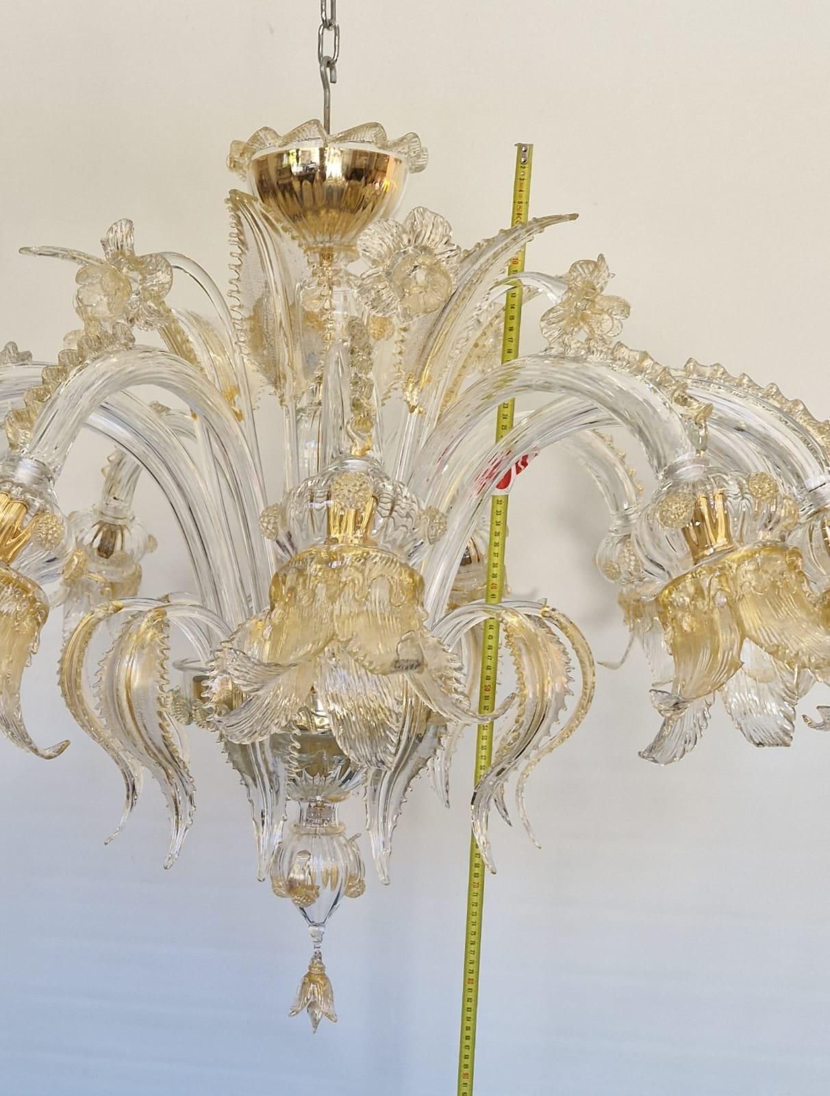 Venetian Transparent And Gold Murano Glass Chandelier With Flowers And Leaves. photo buy