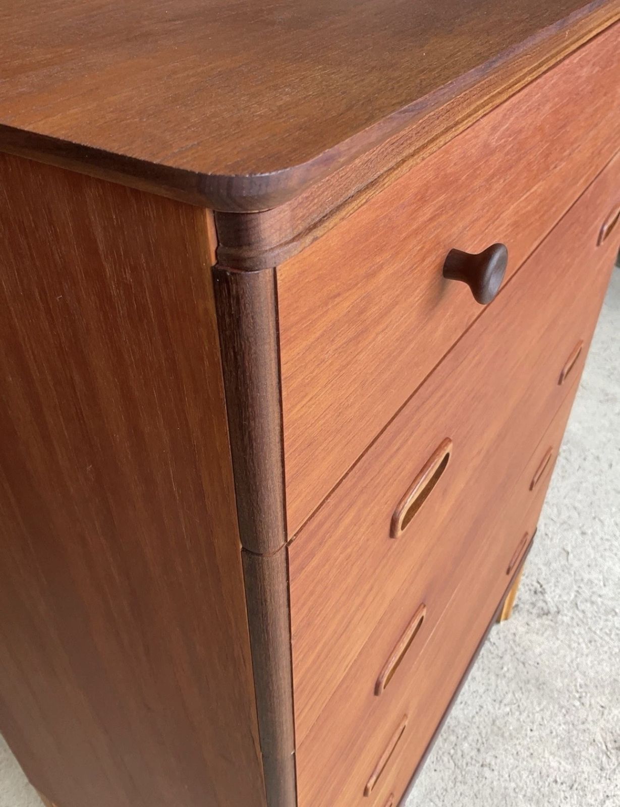 Furniture Mid Century Danish Style Teak Chest Of Drawers / Tallboy Dresser 1970s photo