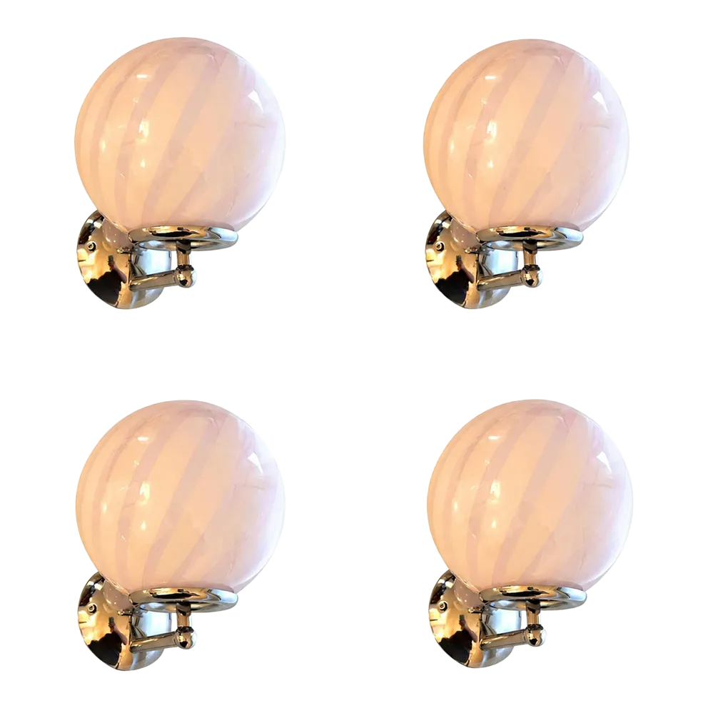 Lot Of 4 Contemporary Pink Swirl “Rods” Murano Glass Wall Sconces.