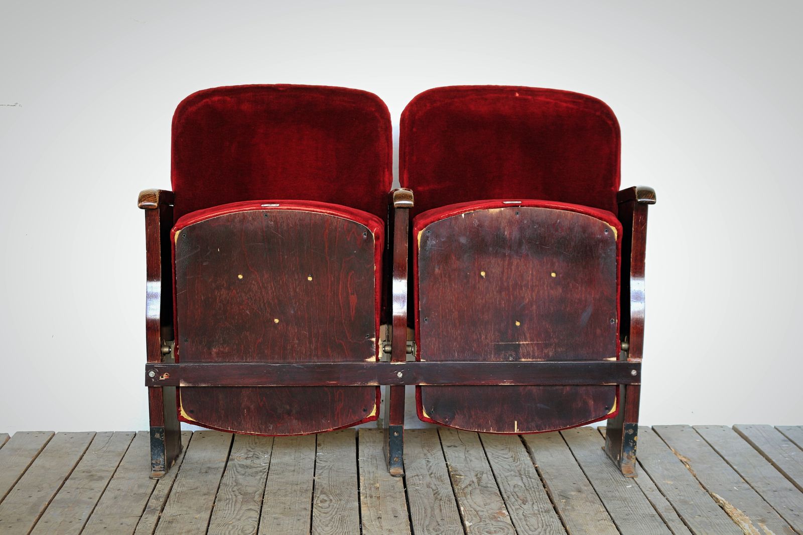 Vintage Folding Cinema Seats 1950 Row Of 2 photo vinterior